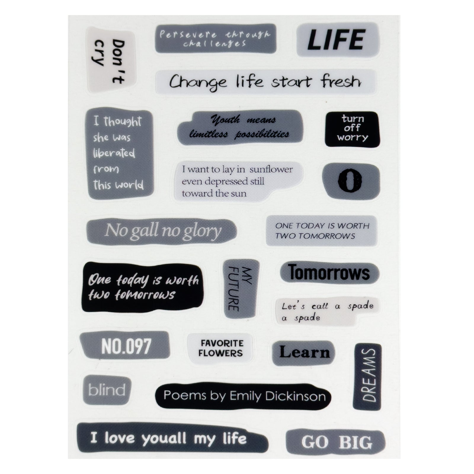 Stickers, Quotes, Set Of 6 Sheets, Printed Waterproof with Practical Design