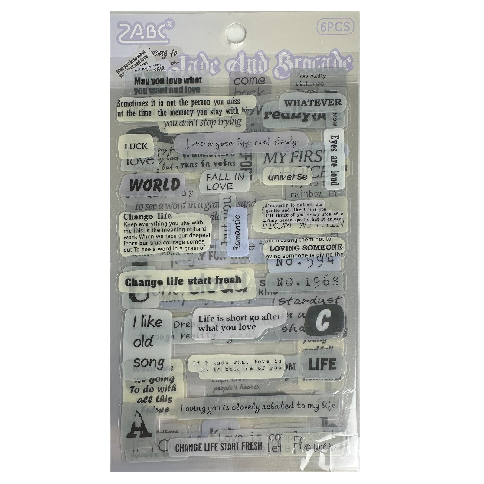 Stickers, Quotes, Set Of 6 Sheets, Printed Waterproof with Practical Design