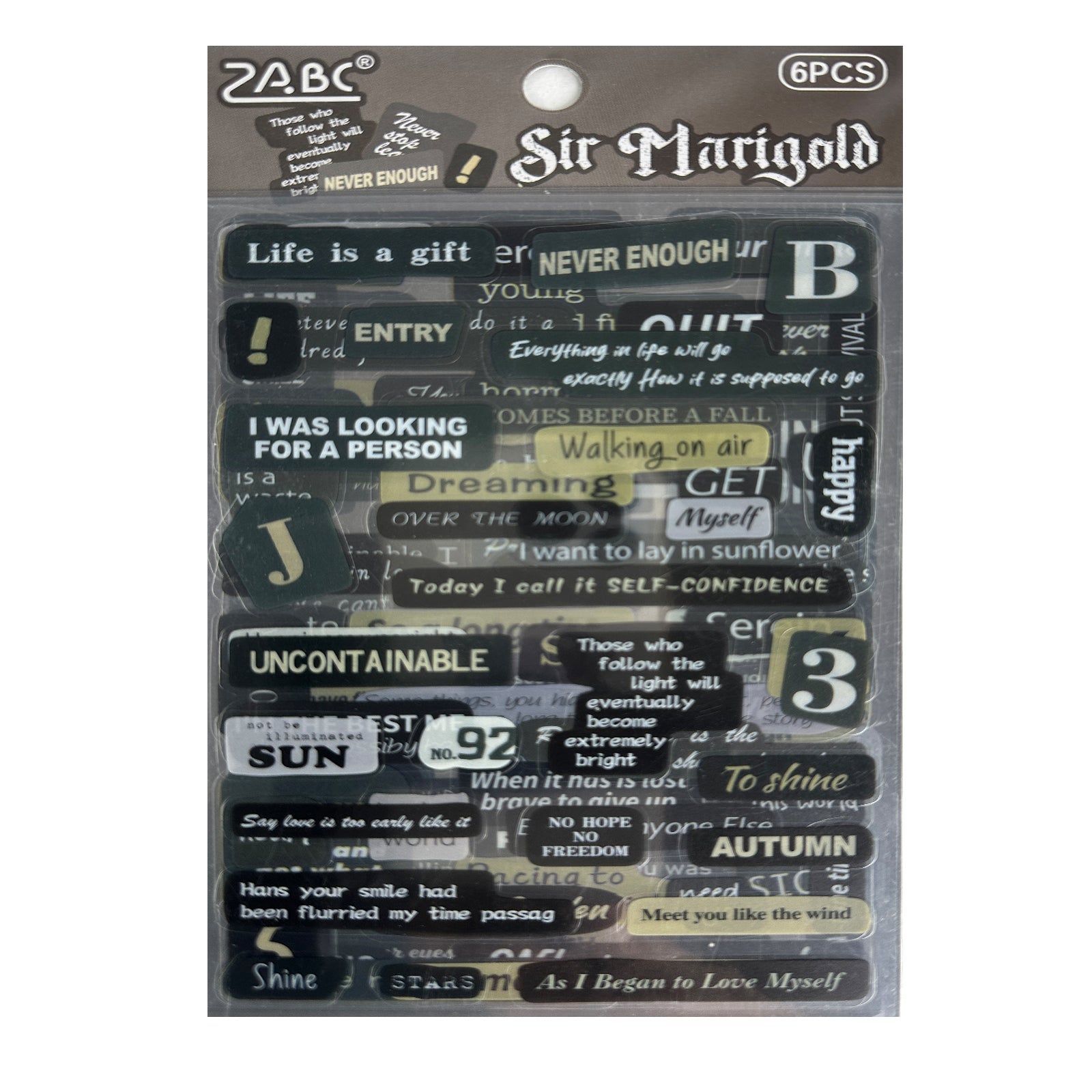 Stickers, Quotes, Set Of 6 Sheets, Printed Waterproof with Practical Design