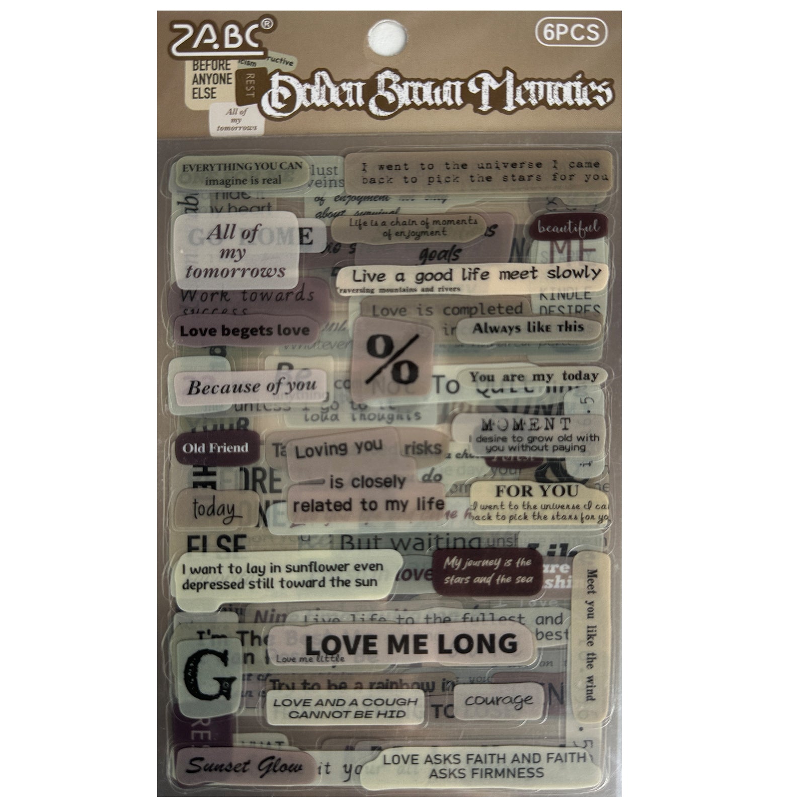 Stickers, Quotes, Set Of 6 Sheets, Printed Waterproof with Practical Design