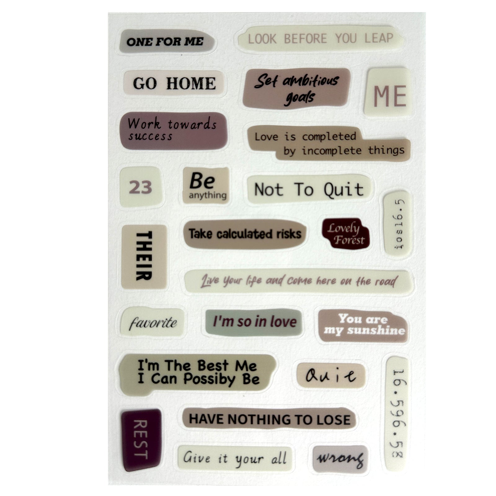Stickers, Quotes, Set Of 6 Sheets, Printed Waterproof with Practical Design