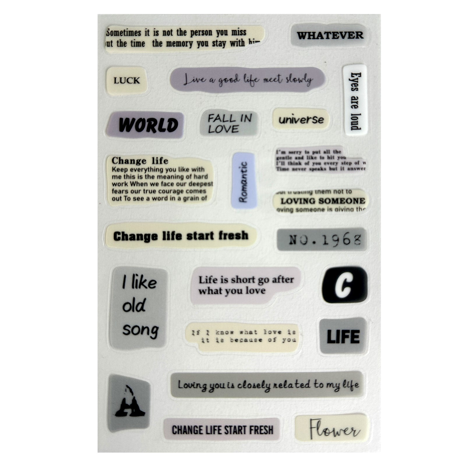 Stickers, Quotes, Set Of 6 Sheets, Printed Waterproof with Practical Design