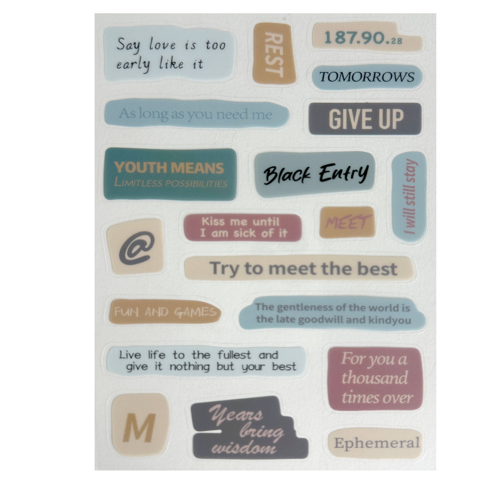 Stickers, Quotes, Set Of 6 Sheets, Printed Waterproof with Practical Design