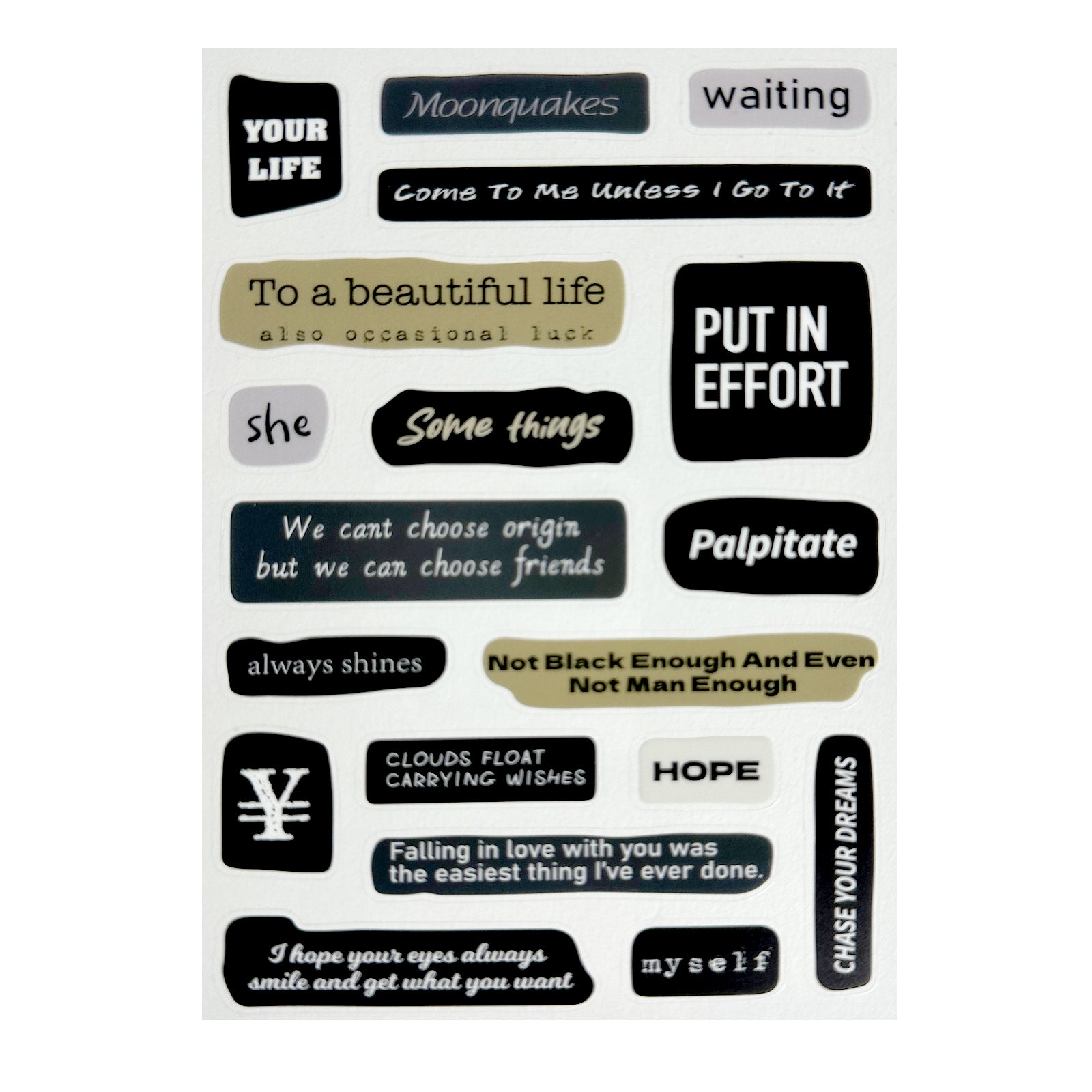 Stickers, Quotes, Set Of 6 Sheets, Printed Waterproof with Practical Design