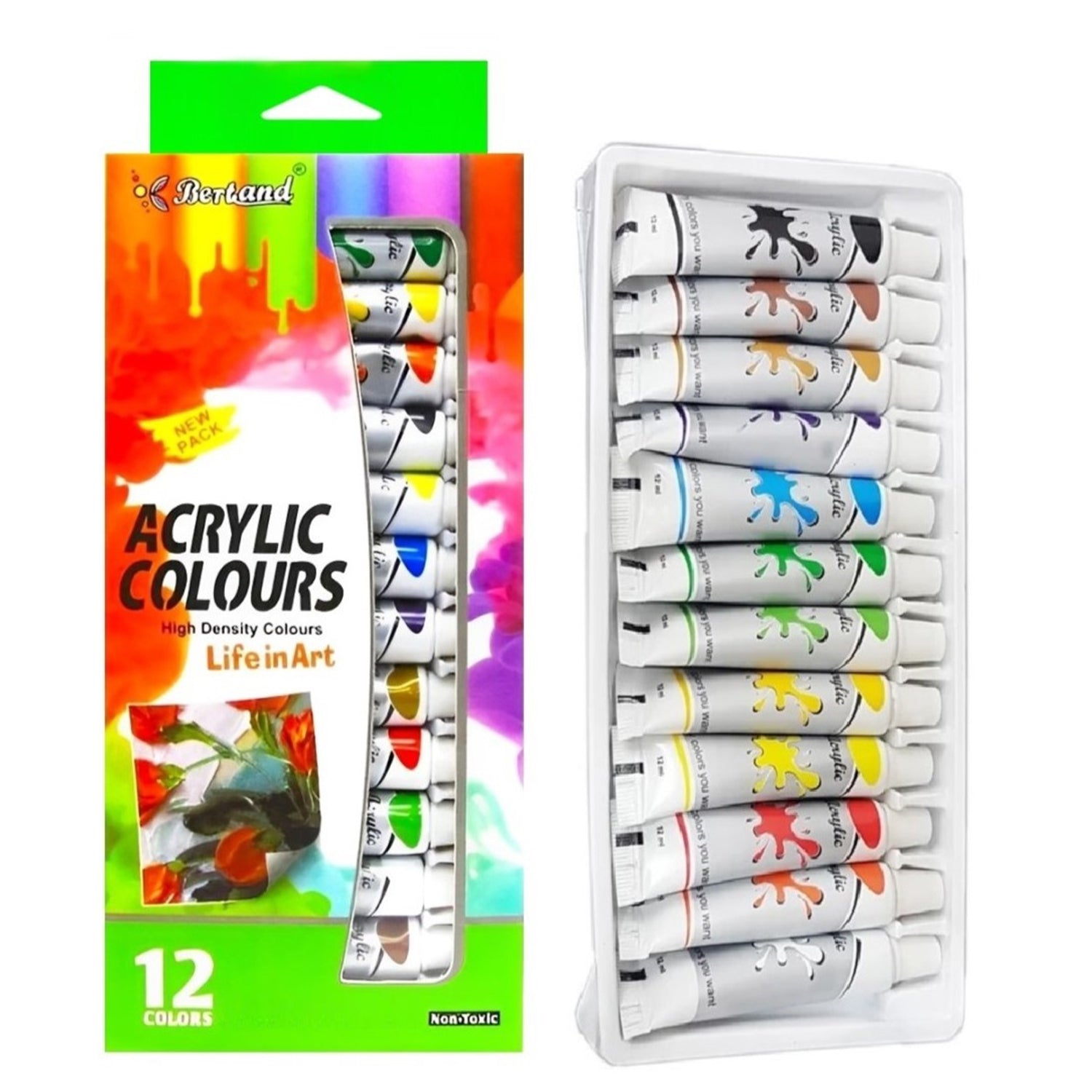 Acrylic Paint Set, Acrylic Colours, Set Of 12 Colors Tubes, Model NO.A1212N