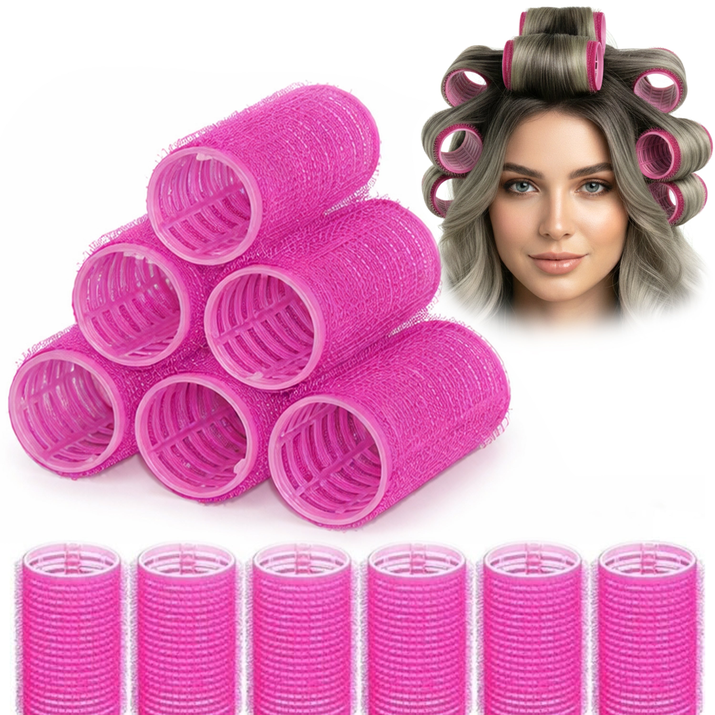 Hair Rollers, Detangling Hair Brush, Self Grip, Plastic Hair Curlers, Set Of 6, Clean Kit