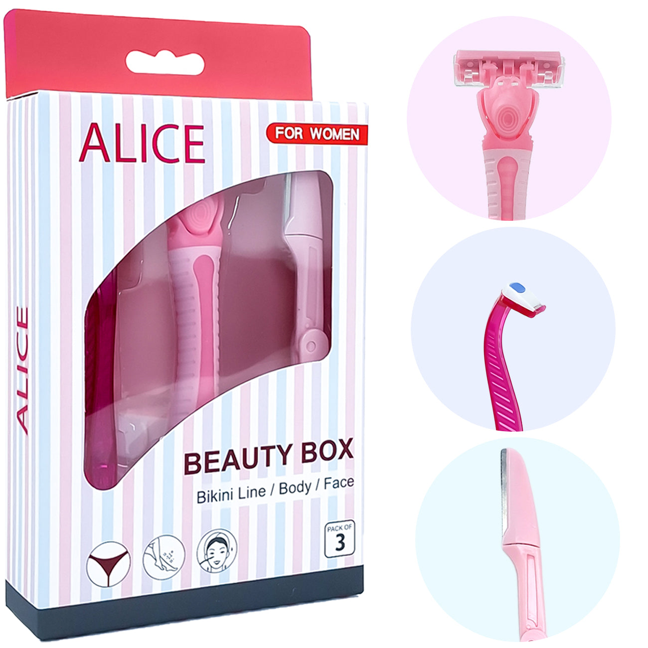 Beauty Razor Set, Beauty Box, Set Of 3 Razors, Bikini Line for Everyday Use
