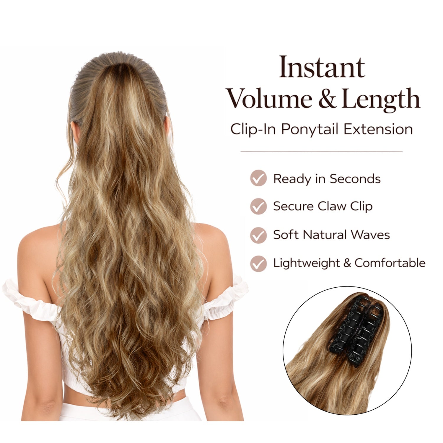 Ponytail Extension, 60 CM, Claw Clip Synthetic Hairpiece, Model JW250