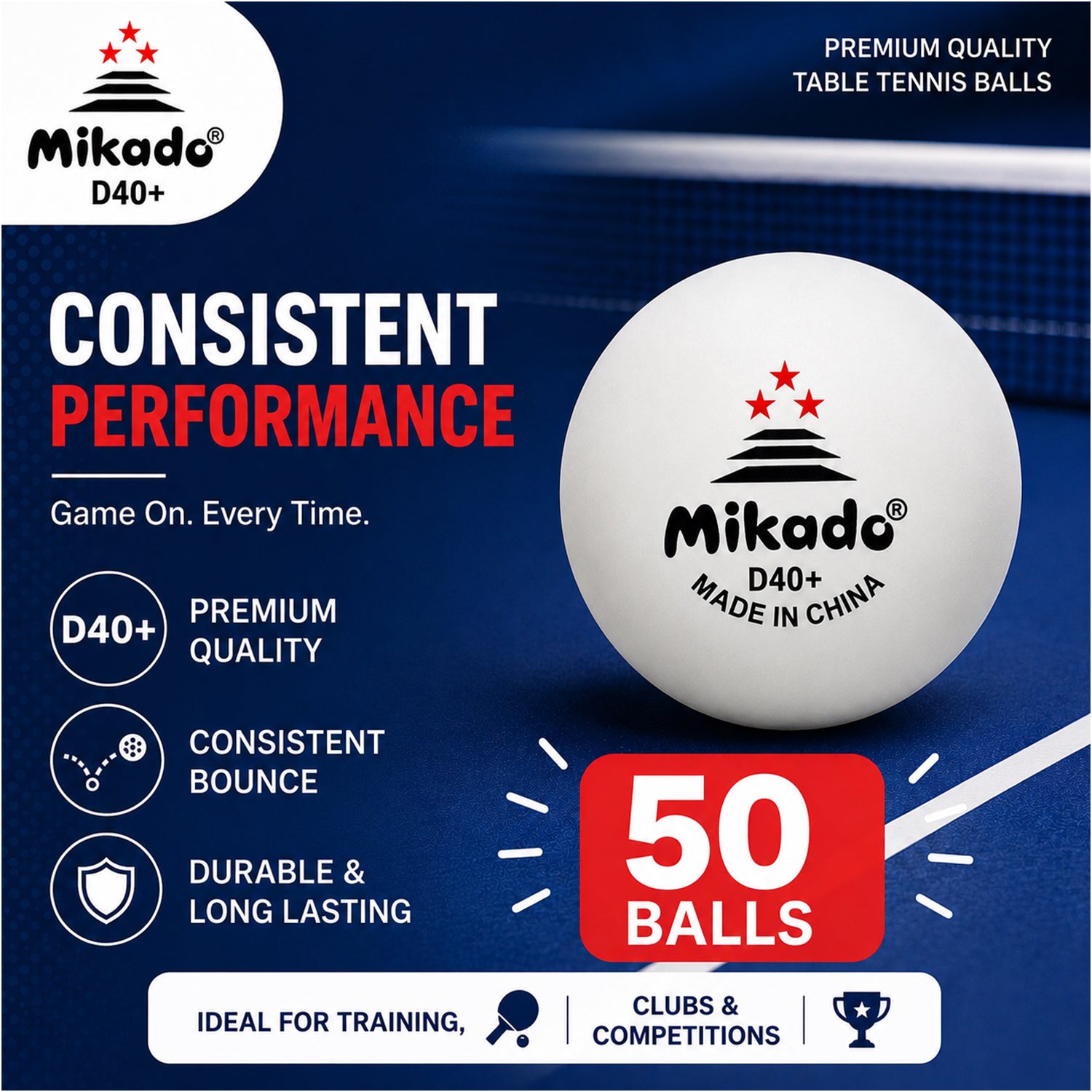D40+ Table Tennis Balls, 50 White Ping Pong Balls For Training