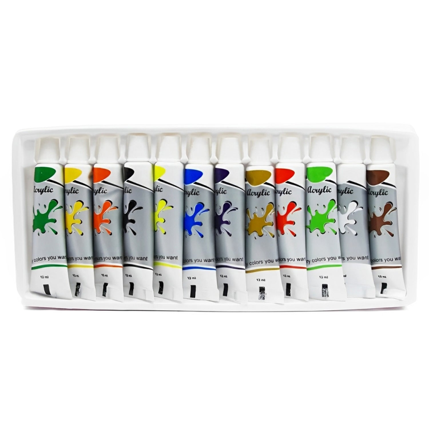 Acrylic Paint Set, Acrylic Colours, Set Of 12 Colors Tubes, Model NO.A1212N