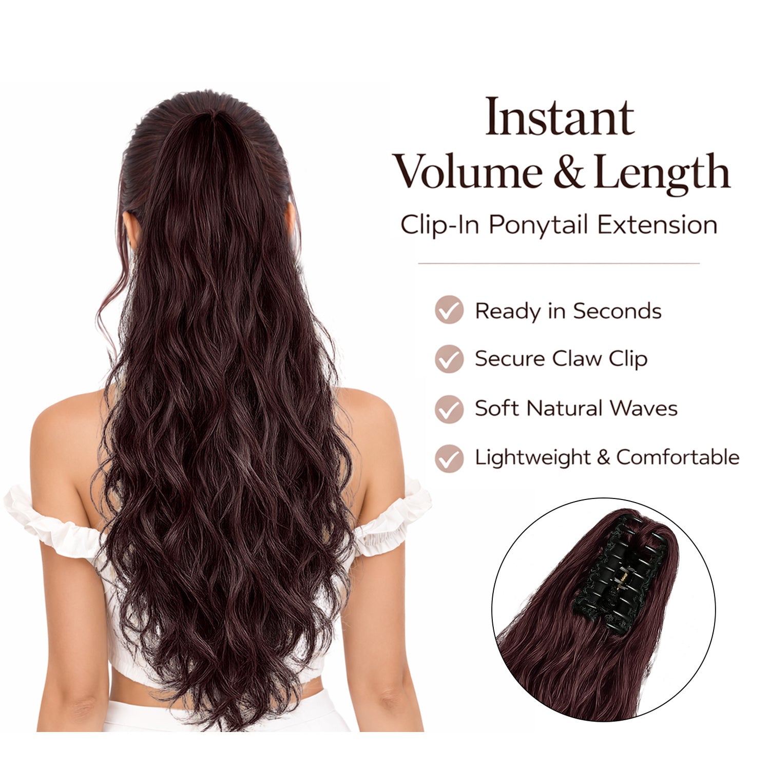 Ponytail Extension, 60 CM, Claw Clip Synthetic Hairpiece, Model JW250