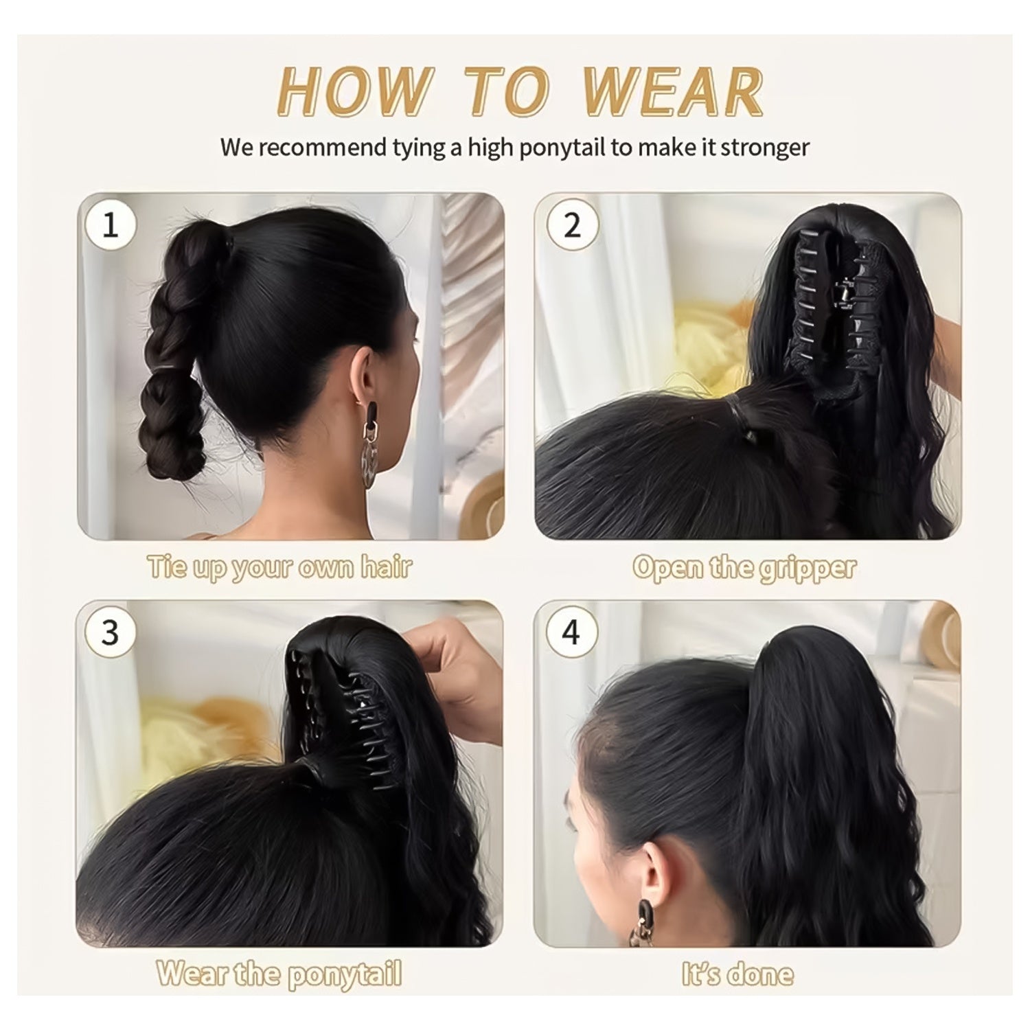 Ponytail Extension, 60 CM, Claw Clip Synthetic Hairpiece, Model JW250