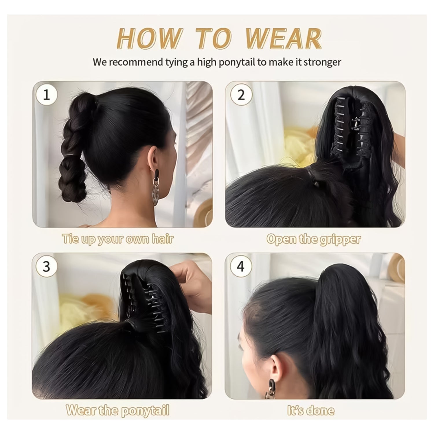 Ponytail Extension, 60 CM, Claw Clip Synthetic Hairpiece, Model JW250