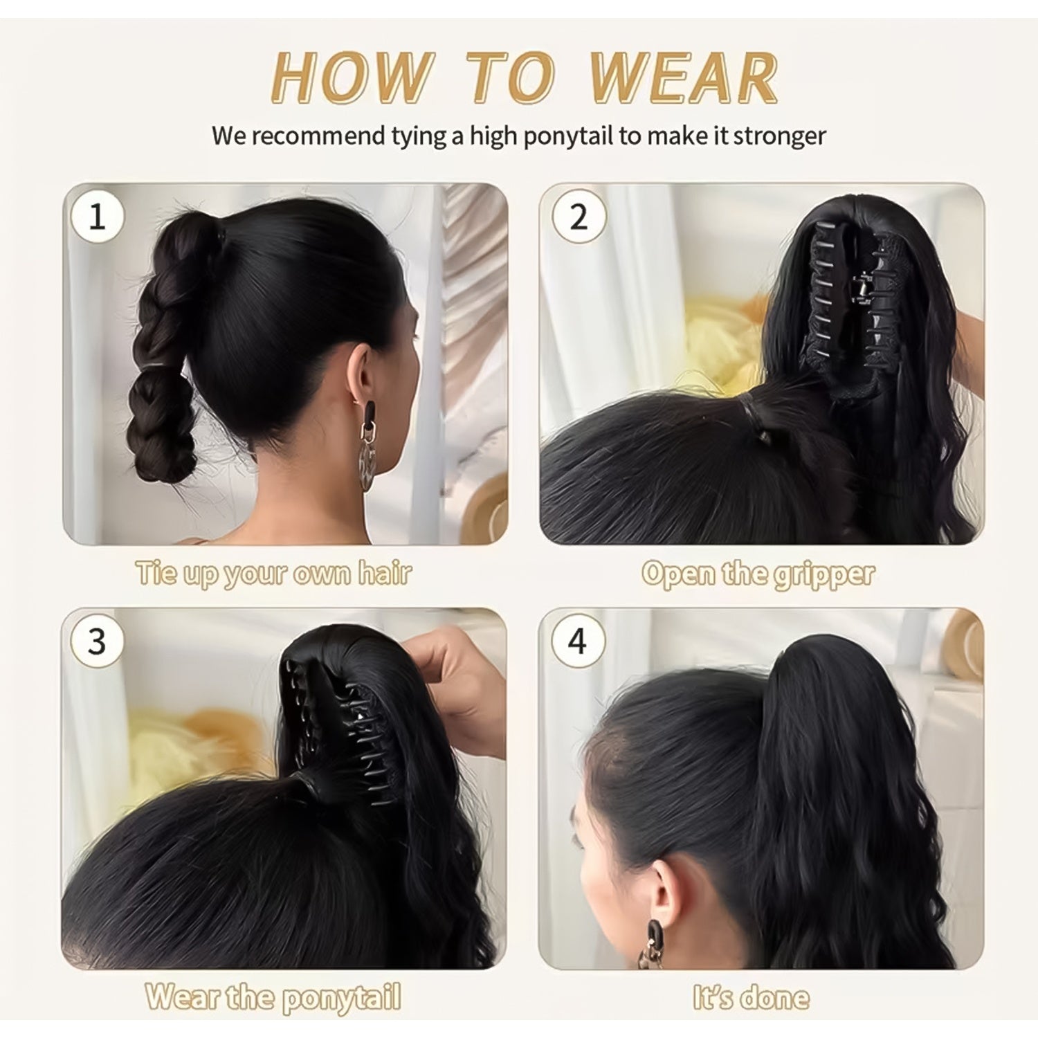 Ponytail Extension, 60 CM, Claw Clip Synthetic Hairpiece, Model JW250