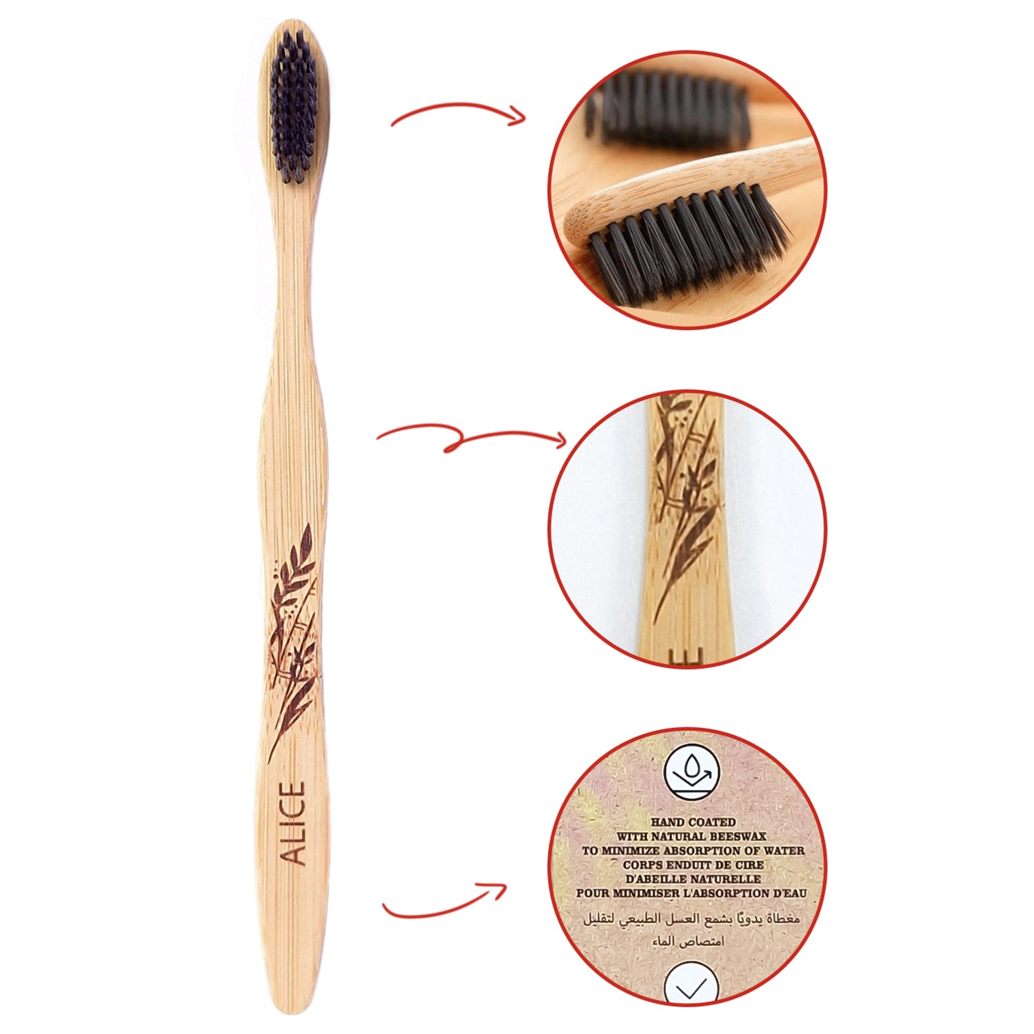 Bamboo Charcoal Toothbrush, Natural Bamboo Handle, Eco Friendly, Clean Care