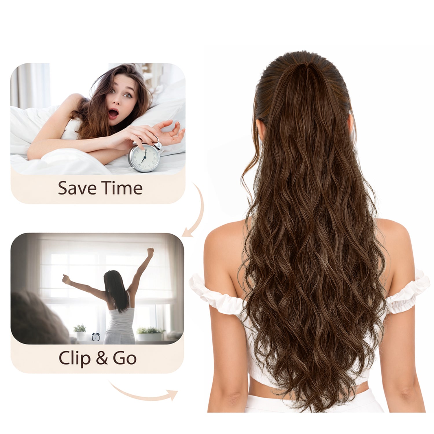 Ponytail Extension, 60 CM, Claw Clip Synthetic Hairpiece, Model JW250