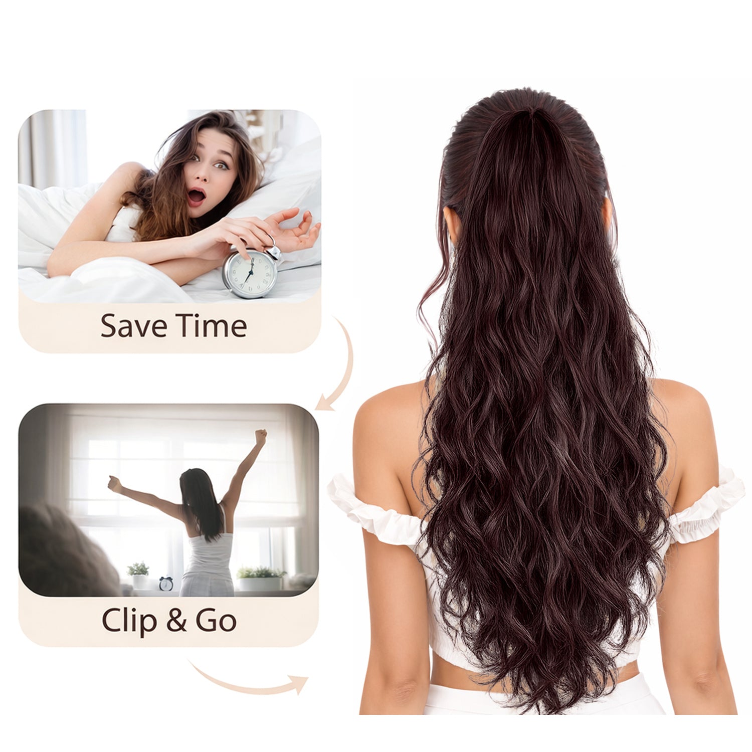 Ponytail Extension, 60 CM, Claw Clip Synthetic Hairpiece, Model JW250