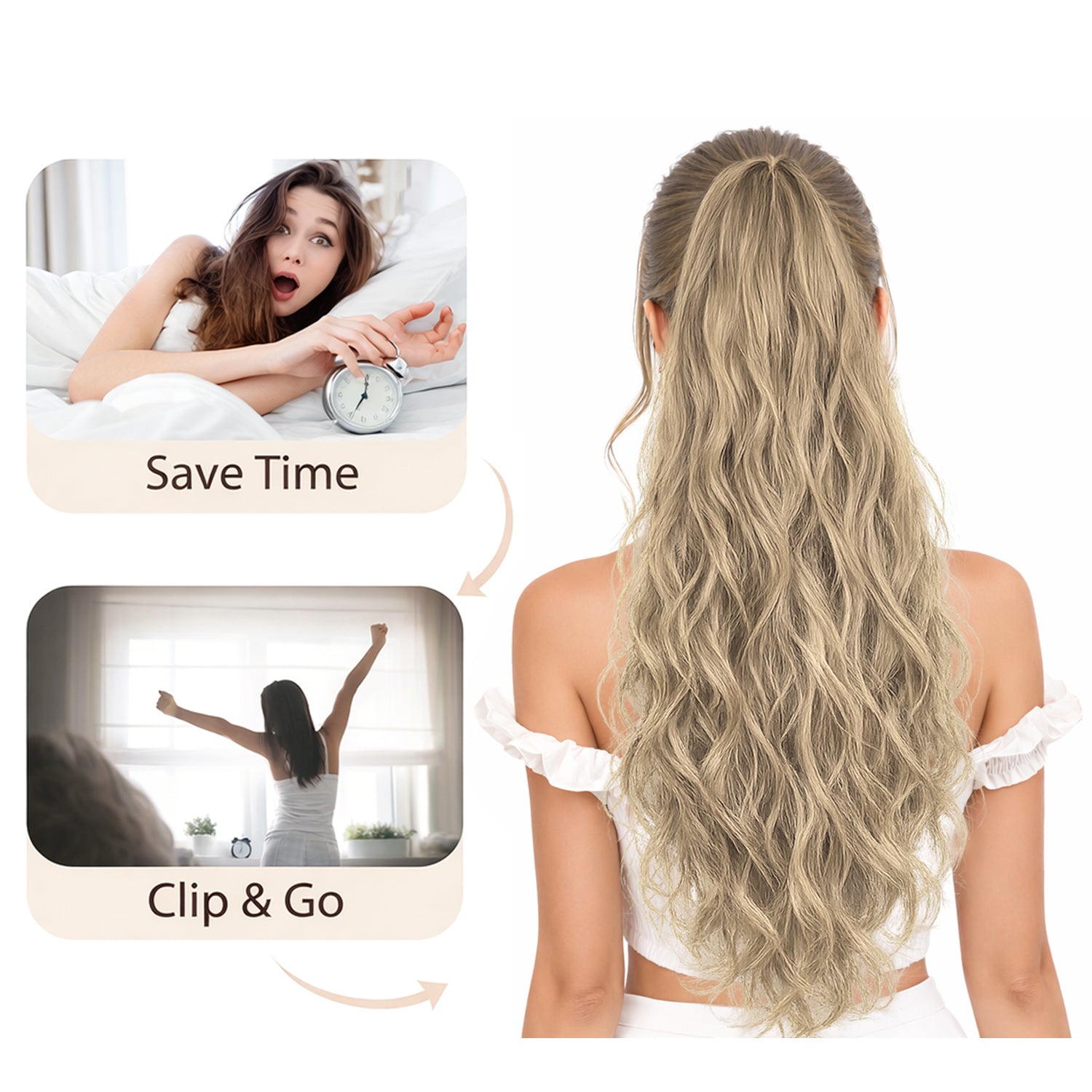 Ponytail Extension, 60 CM, Claw Clip Synthetic Hairpiece, Model JW250