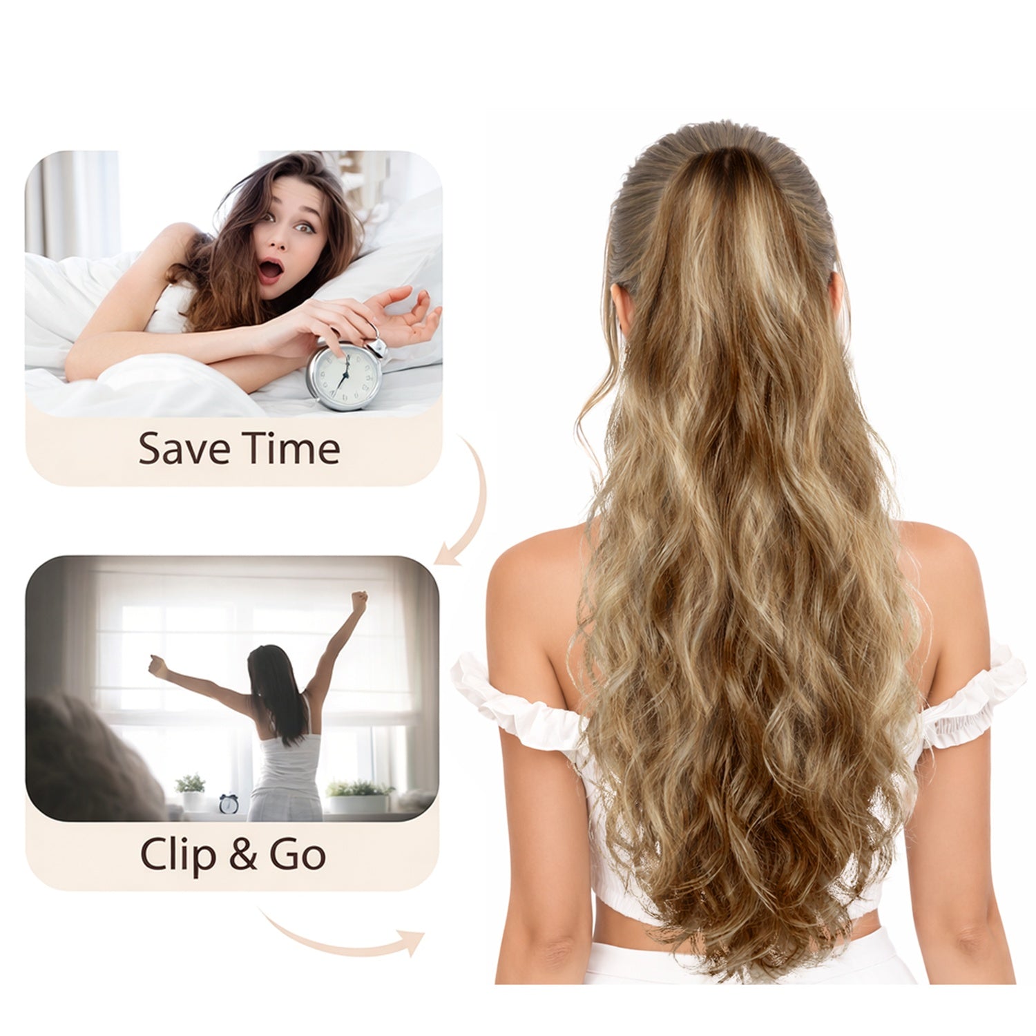 Ponytail Extension, 60 CM, Claw Clip Synthetic Hairpiece, Model JW250
