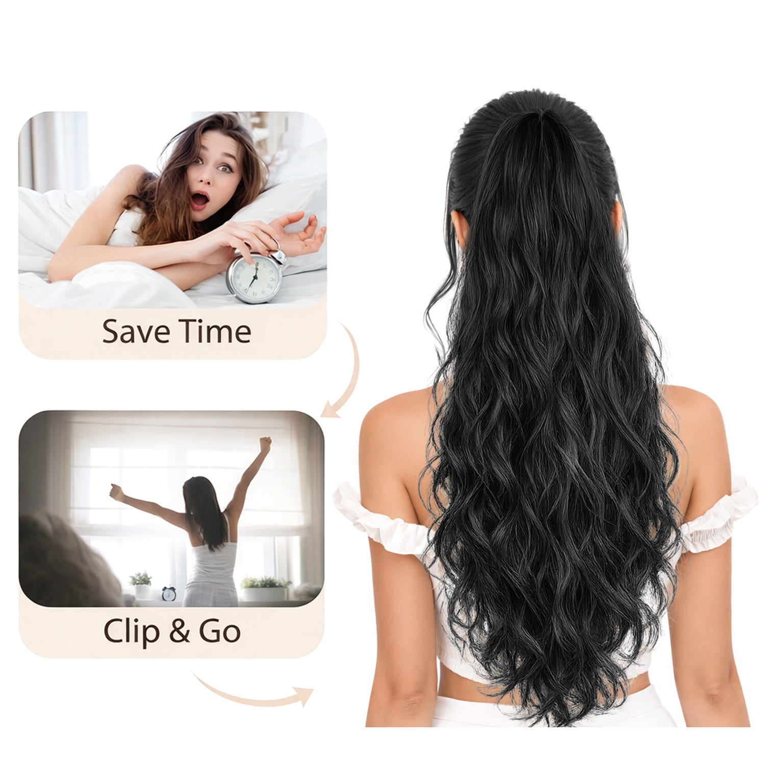 Ponytail Extension, 60 CM, Claw Clip Synthetic Hairpiece, Model JW250