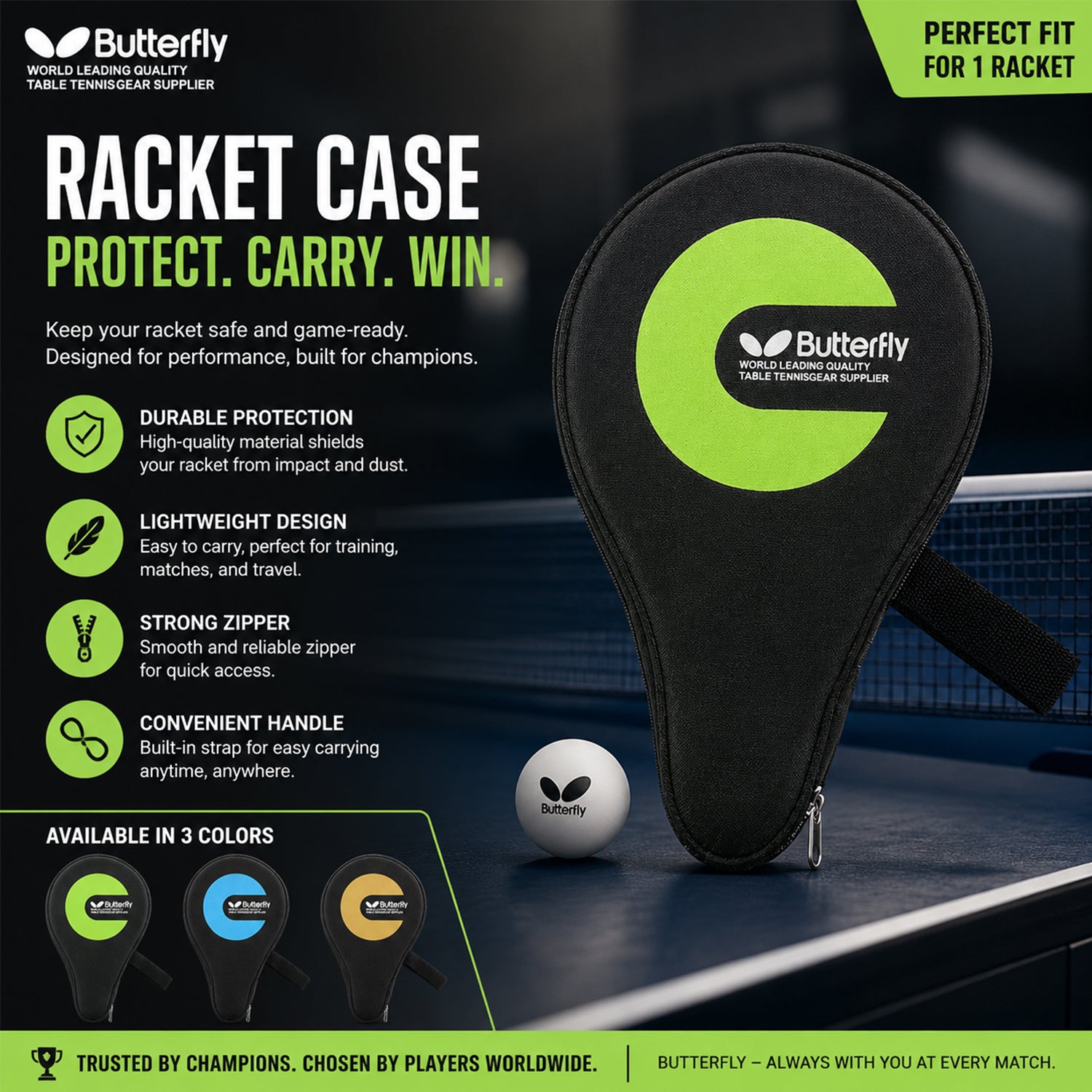 Lightweight Ping Pong Paddle Case With Zipper & Carry Handle