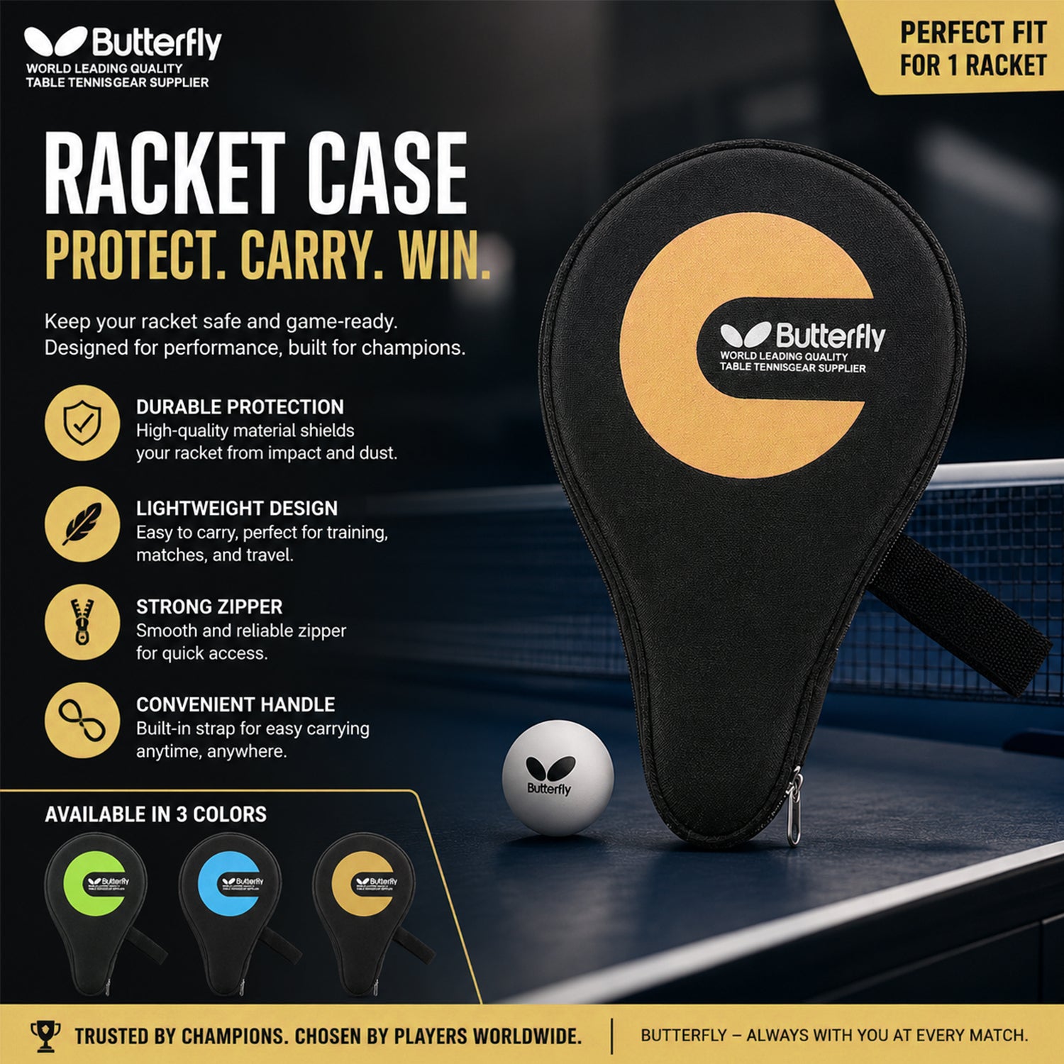 Lightweight Ping Pong Paddle Case With Zipper & Carry Handle