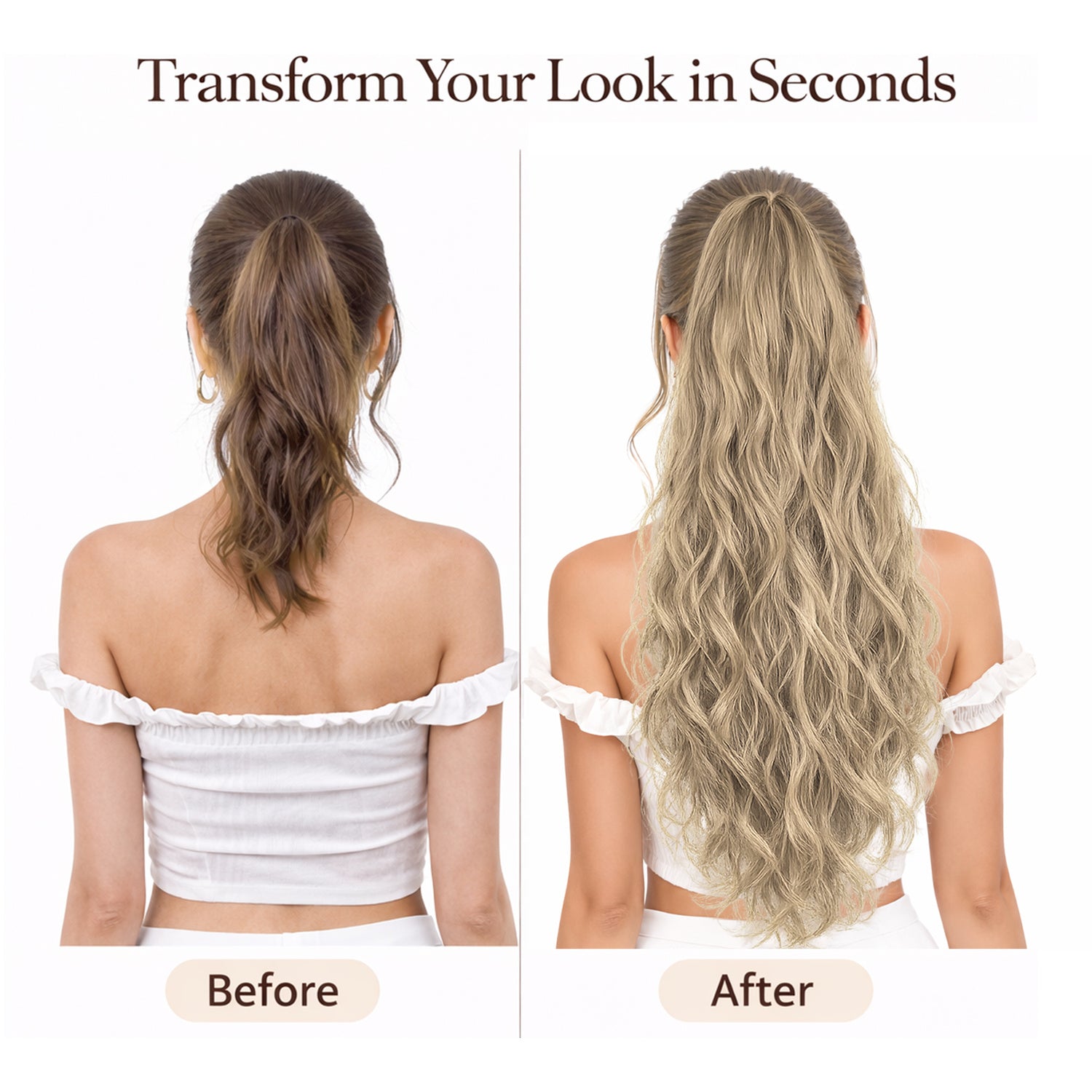 Ponytail Extension, 60 CM, Claw Clip Synthetic Hairpiece, Model JW250