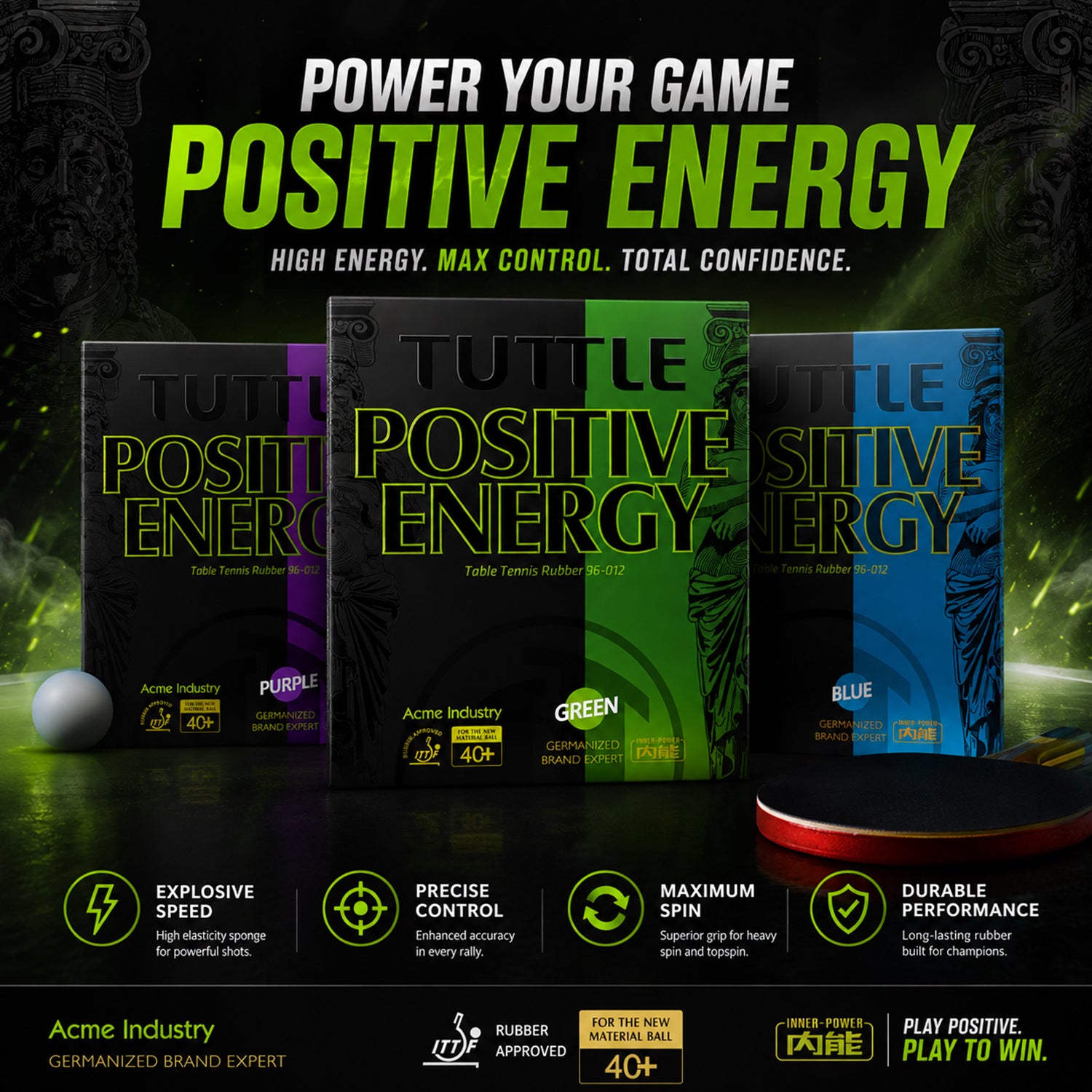 Positive Energy Table Tennis Rubber Sheet For Spin & Speed