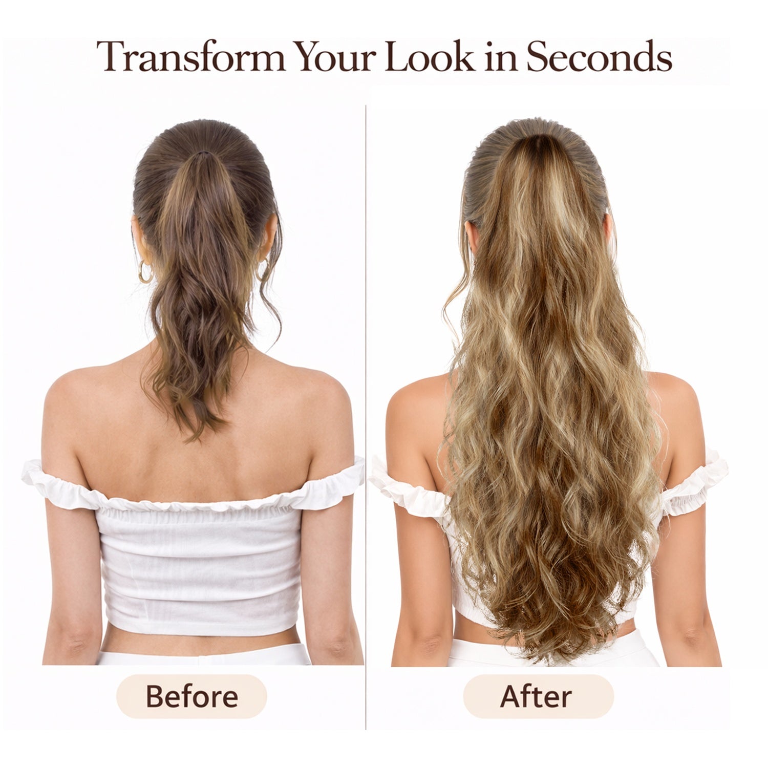 Ponytail Extension, 60 CM, Claw Clip Synthetic Hairpiece, Model JW250