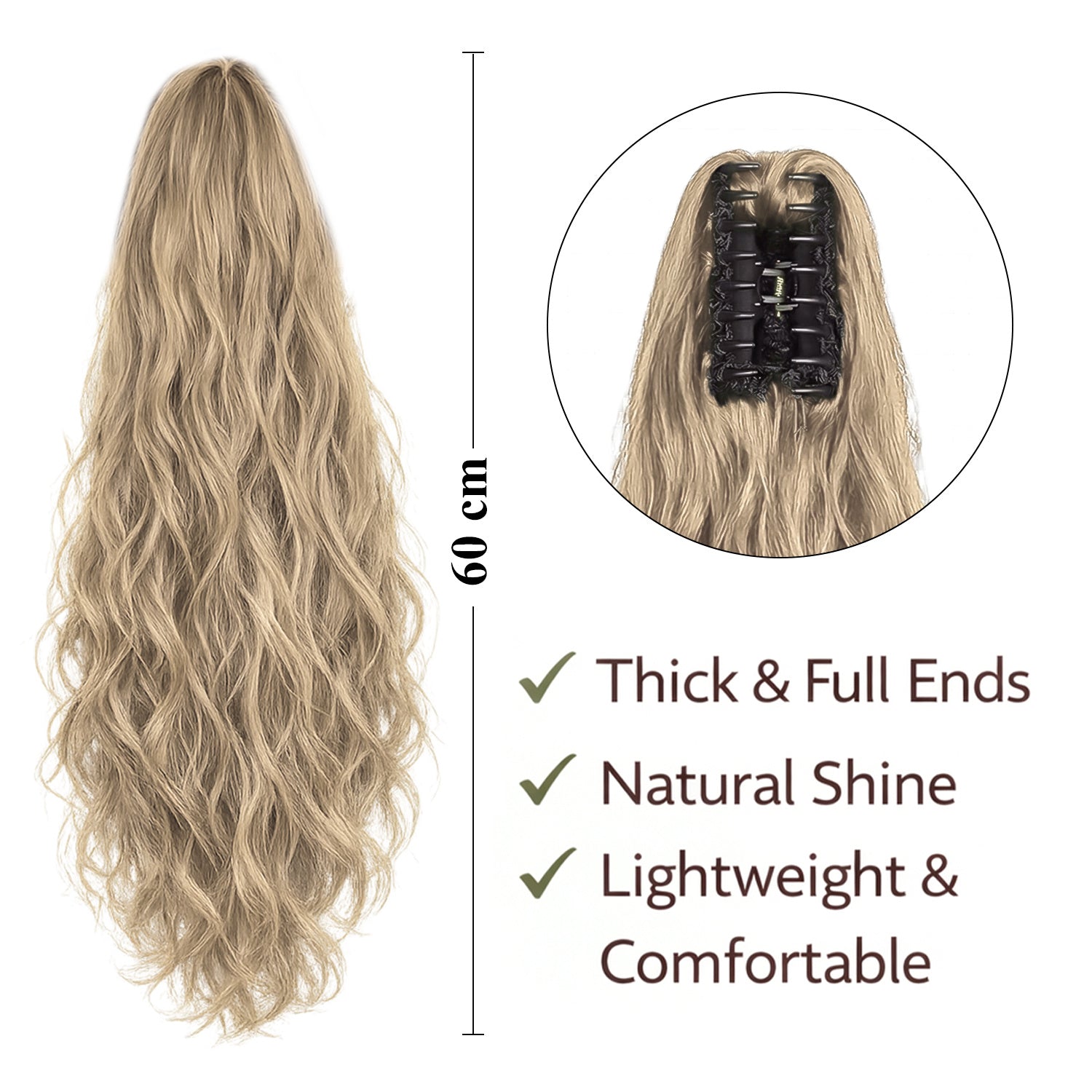 Ponytail Extension, 60 CM, Claw Clip Synthetic Hairpiece, Model JW250