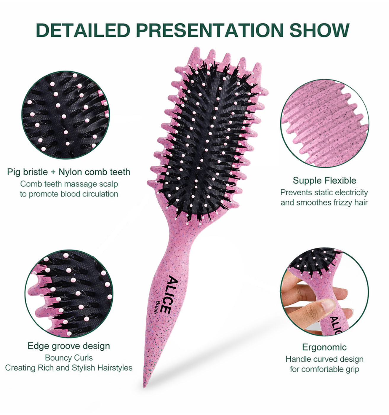 Hair Comb, Curl Definer Brush, Curly Hair Styling Brush, Gentle, Clean Care