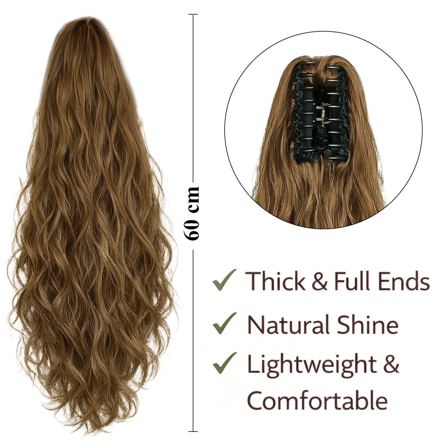 Ponytail Extension, 60 CM, Claw Clip Synthetic Hairpiece, Model JW250