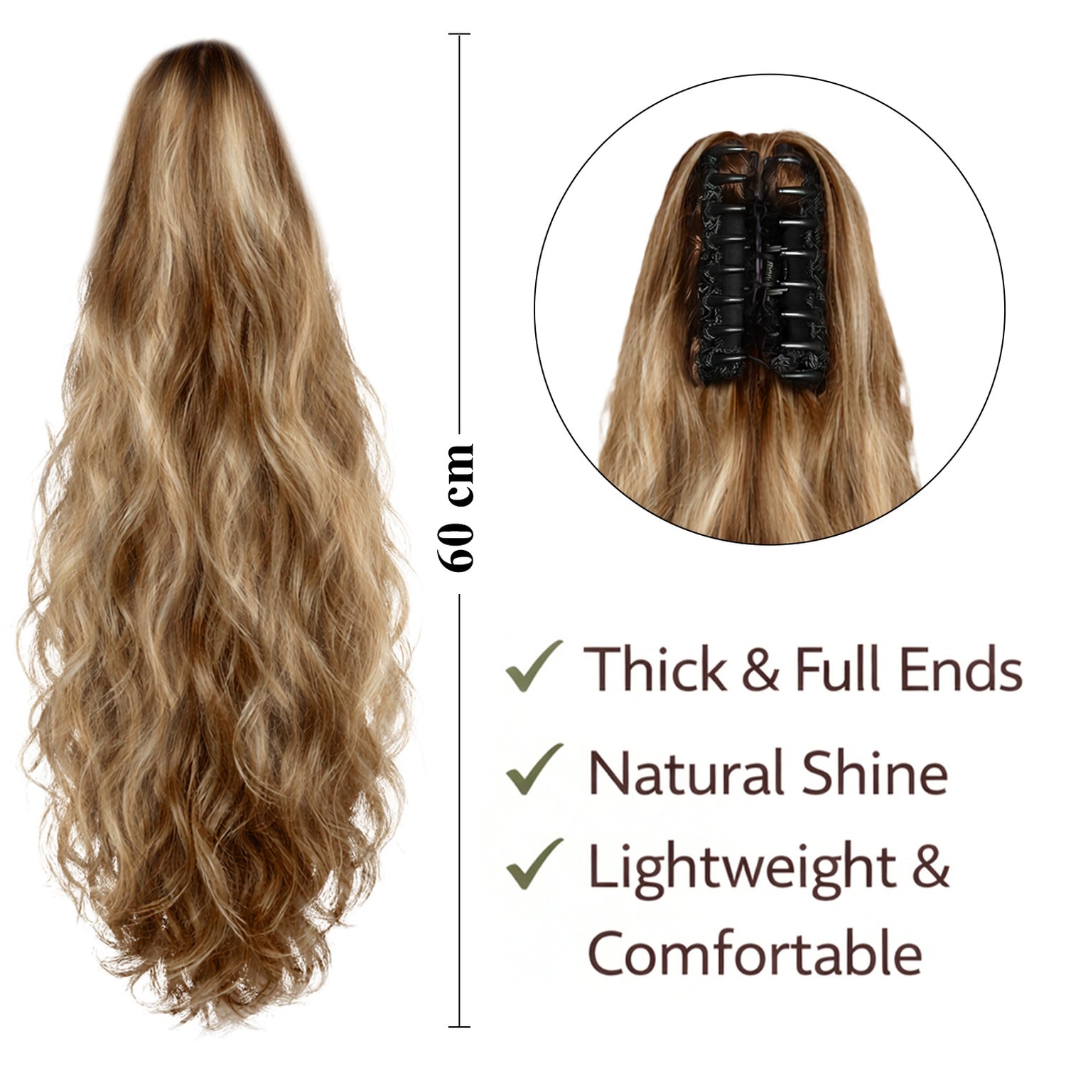 Ponytail Extension, 60 CM, Claw Clip Synthetic Hairpiece, Model JW250