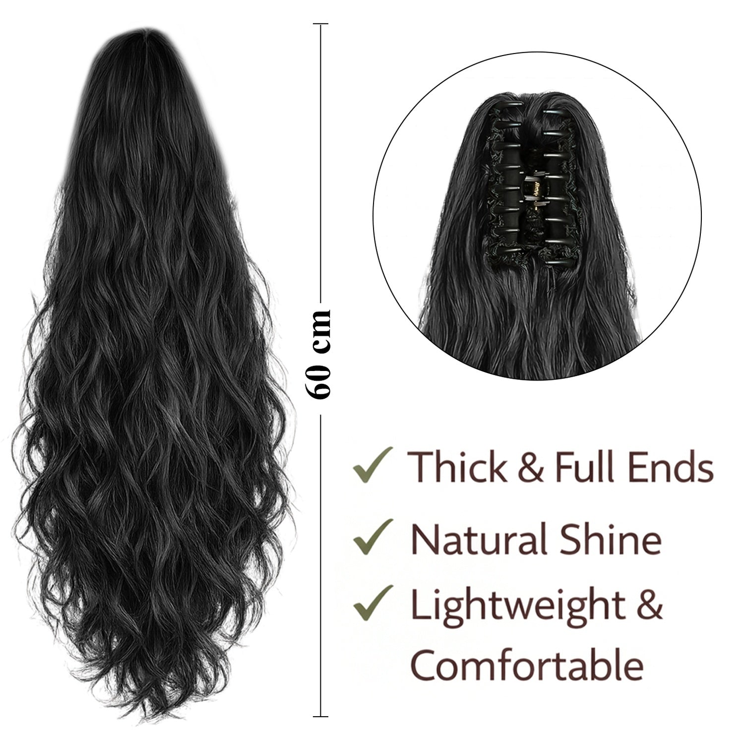 Ponytail Extension, 60 CM, Claw Clip Synthetic Hairpiece, Model JW250