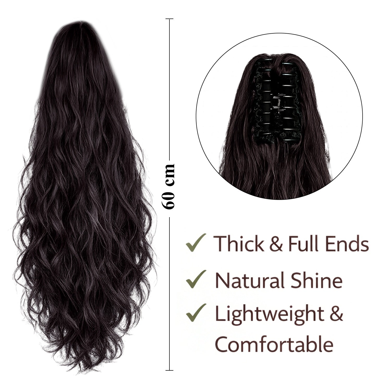 Ponytail Extension, 60 CM, Claw Clip Synthetic Hairpiece, Model JW250