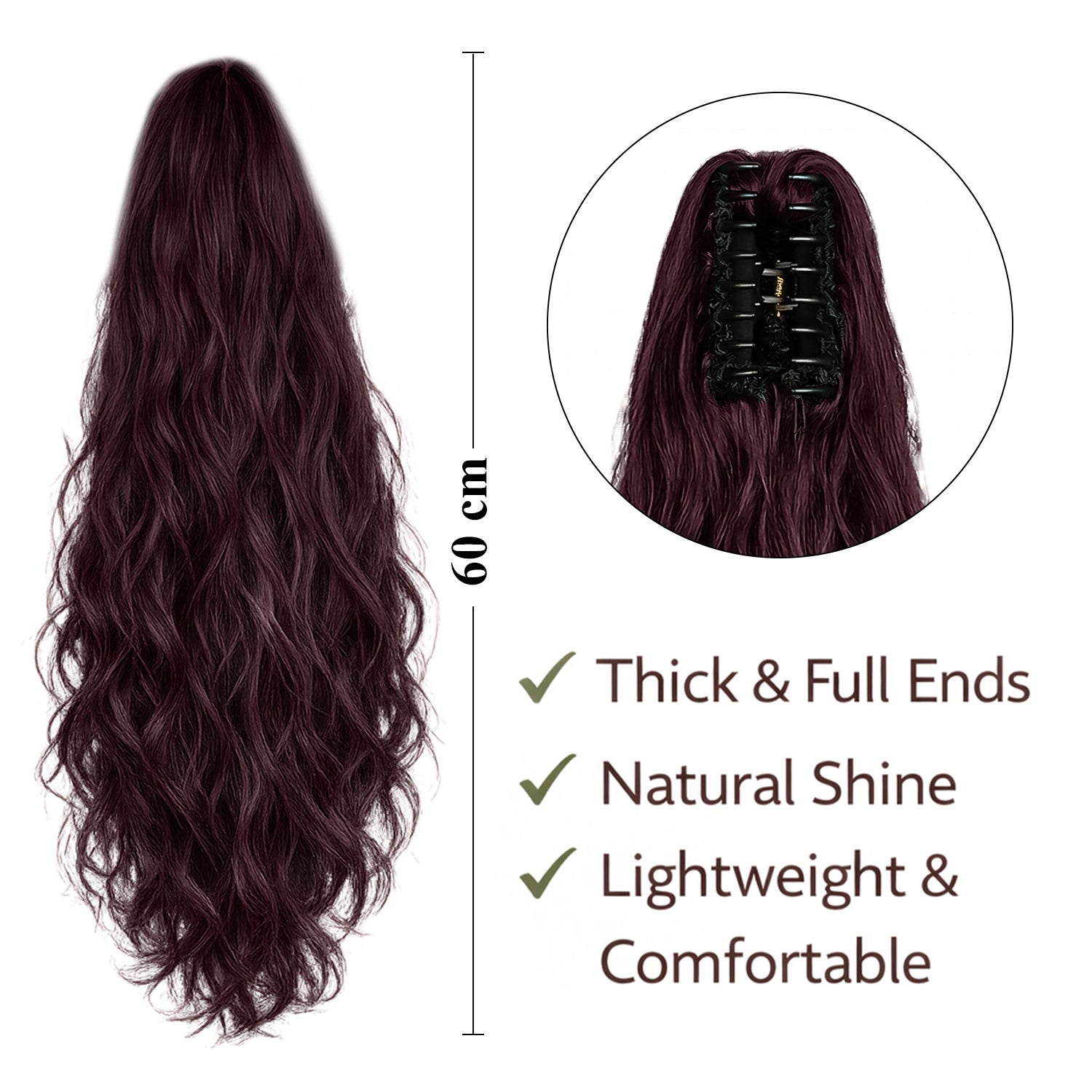 Ponytail Extension, 60 CM, Claw Clip Synthetic Hairpiece, Model JW250
