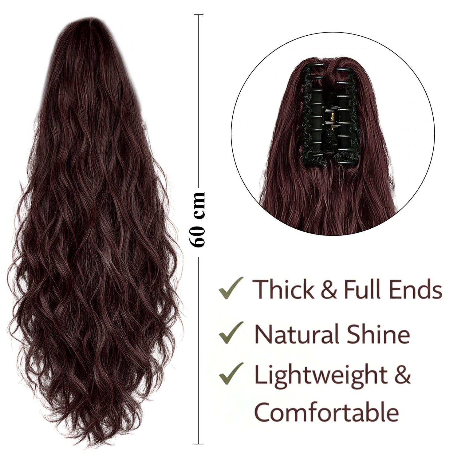 Ponytail Extension, 60 CM, Claw Clip Synthetic Hairpiece, Model JW250