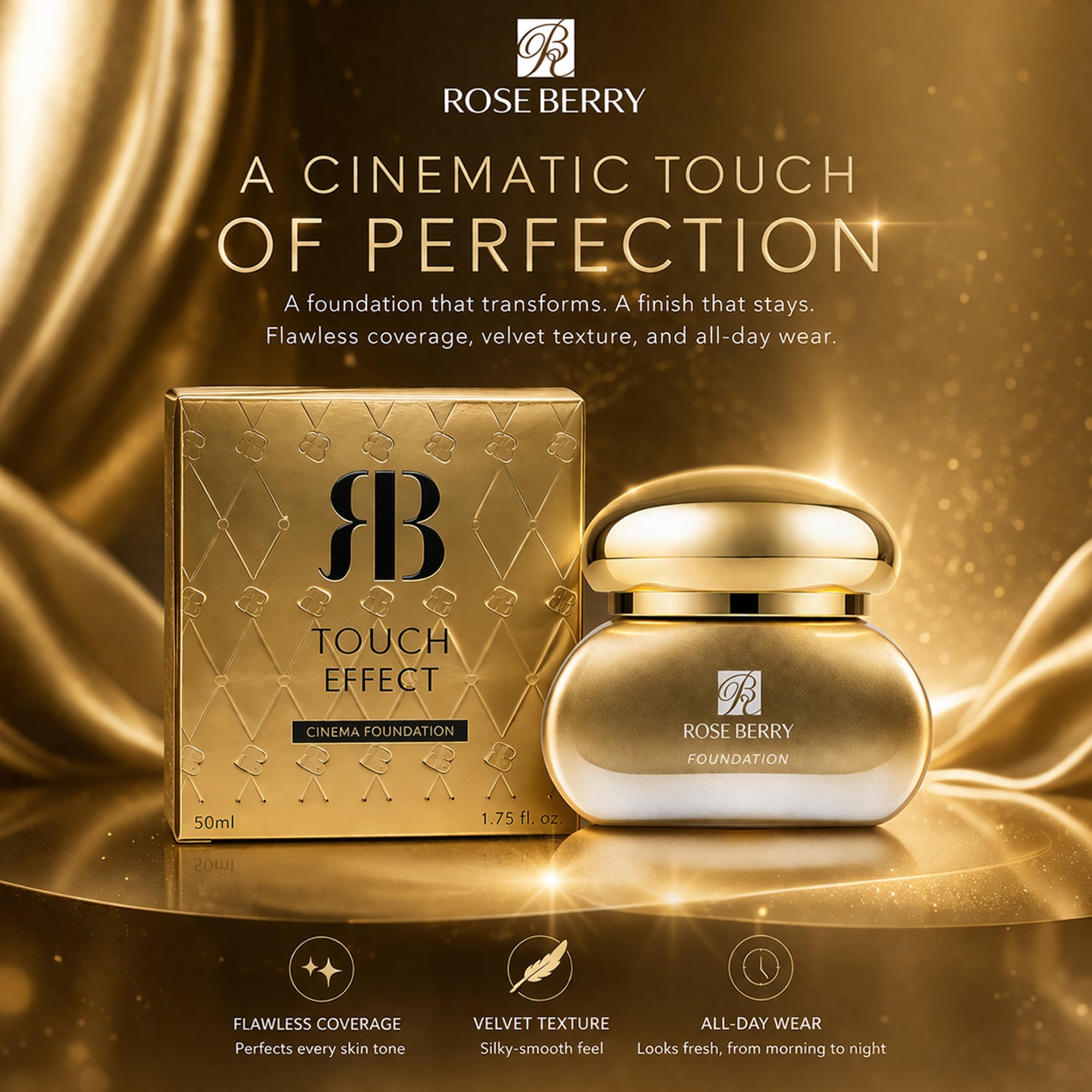 Foundation, Waterproof, Full Coverage, 50 ML, Model - RB-LF1222