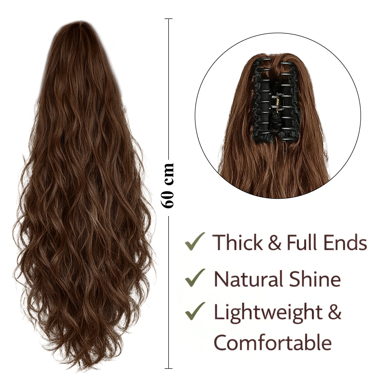 Ponytail Extension, 60 CM, Claw Clip Synthetic Hairpiece, Model JW250