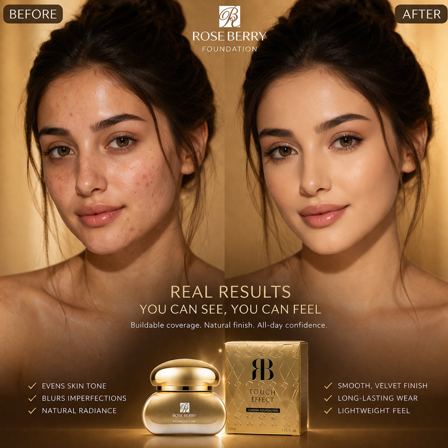 Foundation, Waterproof, Full Coverage, 50 ML, Model - RB-LF1222