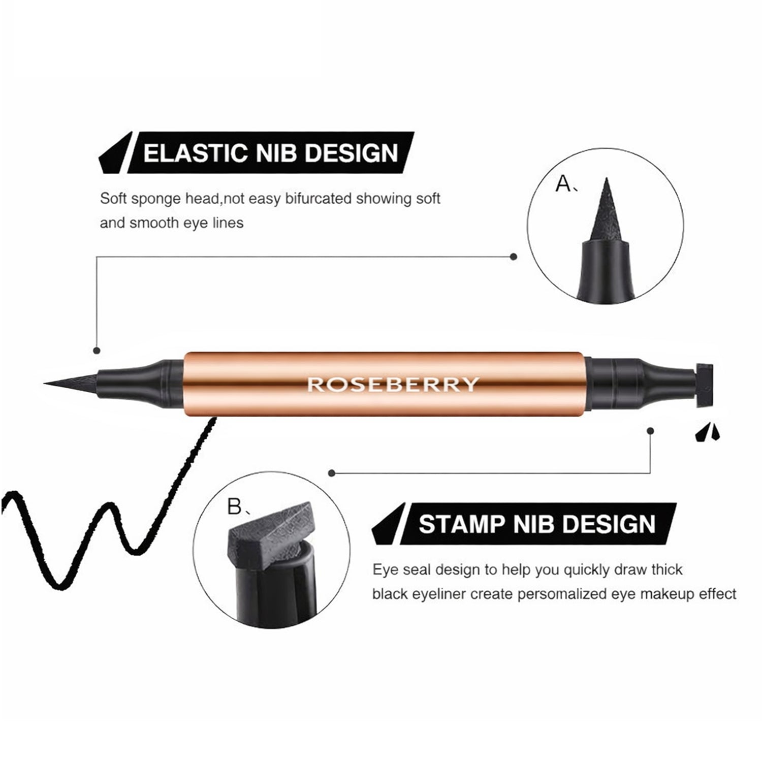 Liquid Eyeliner, Eyeliner Stamp Pen, Fine Tip & Long, Model RB-EL0965