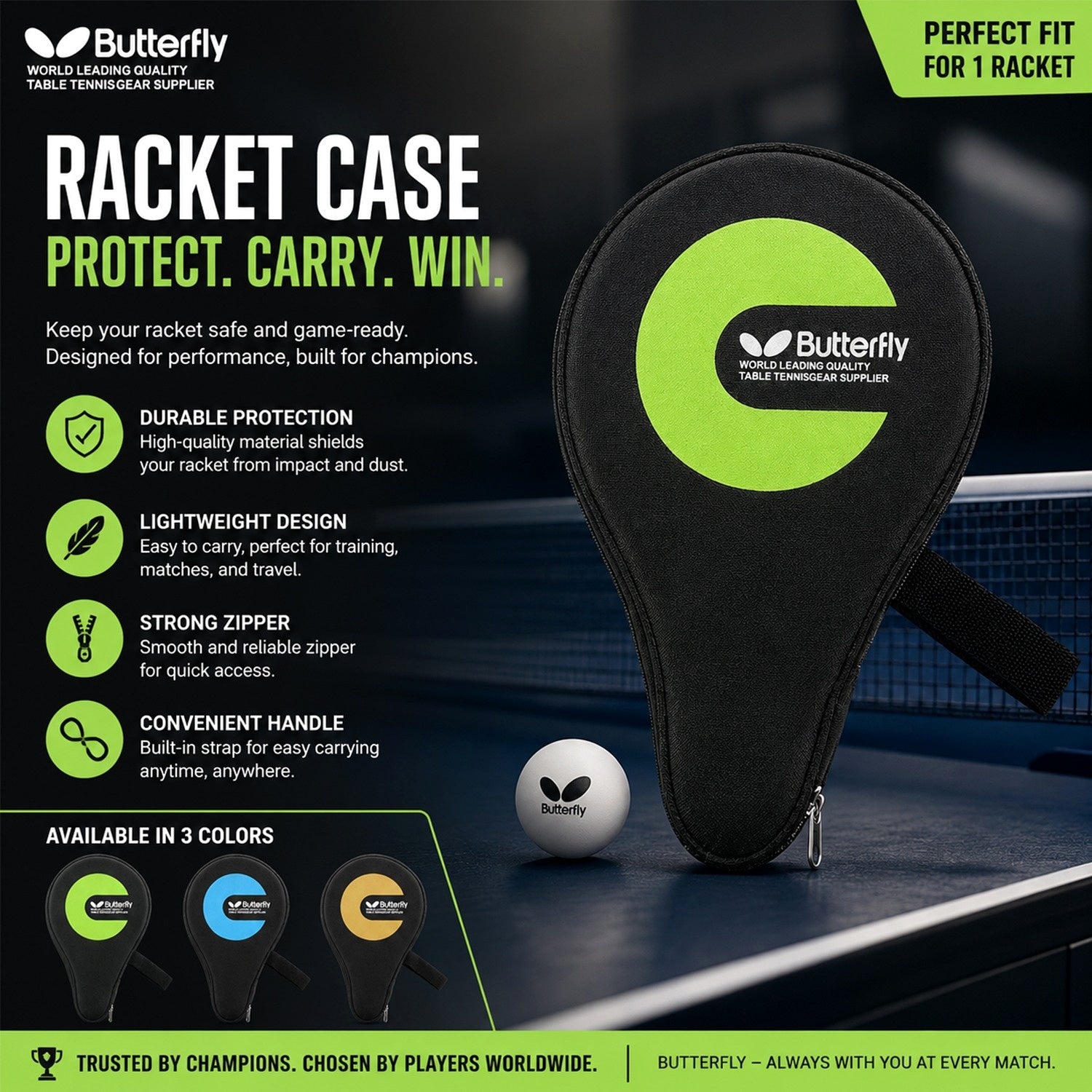 Lightweight Ping Pong Paddle Case With Zipper & Carry Handle