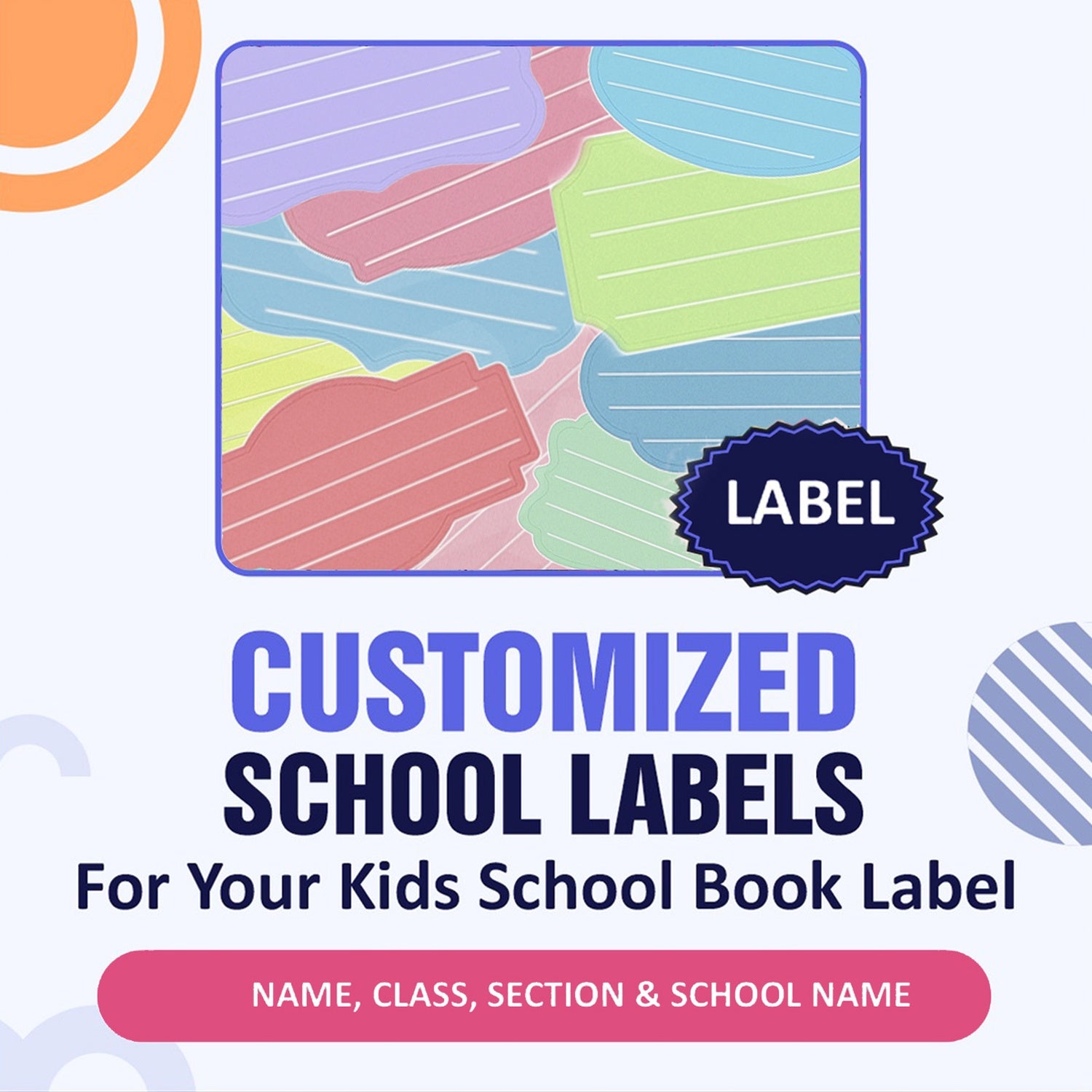 Name Labels, Self Adhesive School, Set Of 5 Sheets, 10 Per with Practical Design